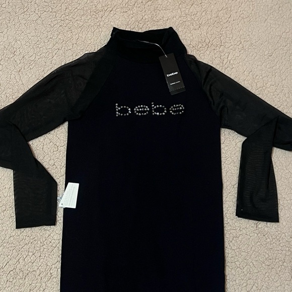 ๐ค New BEBE Black Midi Bodycon Sheer Sleeve Dress๐ค - Picture 2 of 5